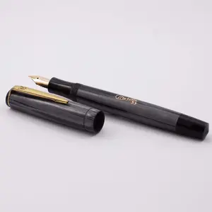Merlin 33 Fountain Pen, Blue/Grey Striped, 14K Merlin Nib, Flexible, Button Filler with New Sac Installed