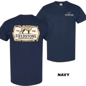 Men’s Fieldstone Hunting Dog T-Shirt, Vintage Retriever Graphic Tee, Outdoor Sporting Lifestyle Shirt,Camo Back Print Hunting Tee,Casual Southern Streetwear Style,Trendy T-Shirts,Hunting Camp Outfit|Gift for Hunter,Husband,Boyfriend,Dog Lovers|100% Cotton