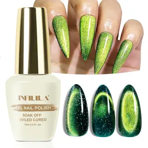 INFILILA Cat Eye Gel Nail Polish,15ML Cat Eye Gel Polish, Olive Green Gel Nail Polish Glitter Magnetic Gel Nail Polish Hema Free Green Nail Polish Gel Salon Manicure and Nail Art DIY at Home