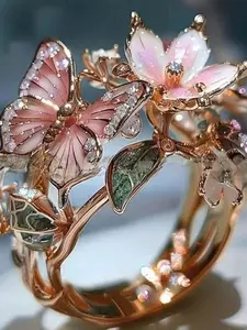 Colorful Butterfly Flower Oil Ring, Fashion Open Design, Floral Decoration, Elegant Finger Ring, Daily Party Wear, Gift for Girlfriend
