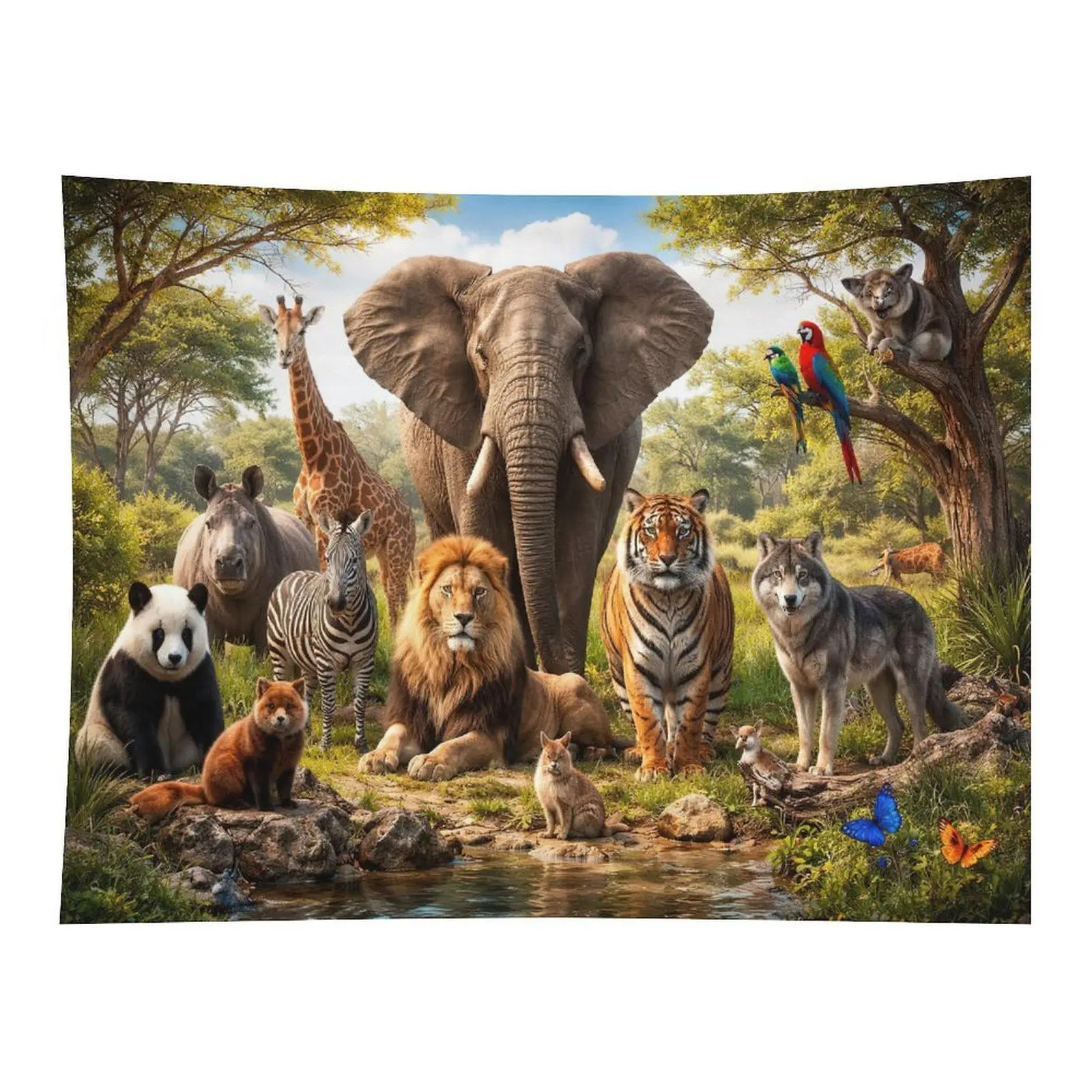 Wild Animals Safari Tapestry Jungle Wildlife Wall Hanging Decor