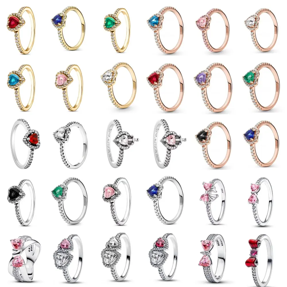 FashionUS - 925 Silver All Heart Stone Ring New  Pink  White Rings Suitable For Any Occasion  Matching DIY Birthday Gift