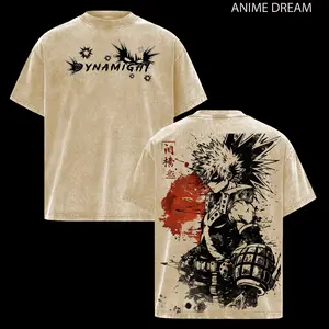 Katsuki Bakugo My Hero Academia Anime Double Printed Vintage Washed Tee Unisex Oversize Anime Manga Washed Heavyweight Cotton T-shirt