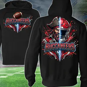 Strong Buccaneers Football 2 Sided Hoodie, Football Player T-shirt, Sports Apparel, Red & Titan Helmet Pullover Classic T-shirt, Graphic Printed Streetwear Top, 100% Cotton, Gift For Fans