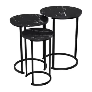 Lavish Home 3 Round End Tables Modern Faux Marbe Top
