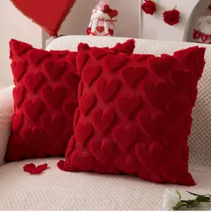 DFXSZ Valentines Pillow Covers 18x18 inch Set of 2 Valentines Day Decoration Red Heart Soft Plush Faux Fur Jacquard Throw Pillows for Bedroom Sofa Holiday Festivals Home Decor PTK017A18