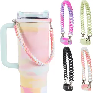 Versatile Silicone Water Bottle Holder and Sling,Water Bottle Handle-Durable,Soft Handle with Strap-Fits 8-40oz Bottles, Stanley Cup Compatible-Perfect Accessory (pinkYellowRing)