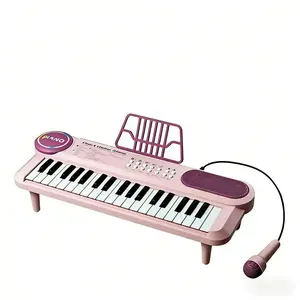 Dopamine Decor Kids Musical Toy Set - 37-Key Piano Keyboard, Portable Adjustable Mic, Karaoke Machine, Electric Guitar, USB Charging, Art Easel for Interactive Play, 2026 Summer Children's Day Gift