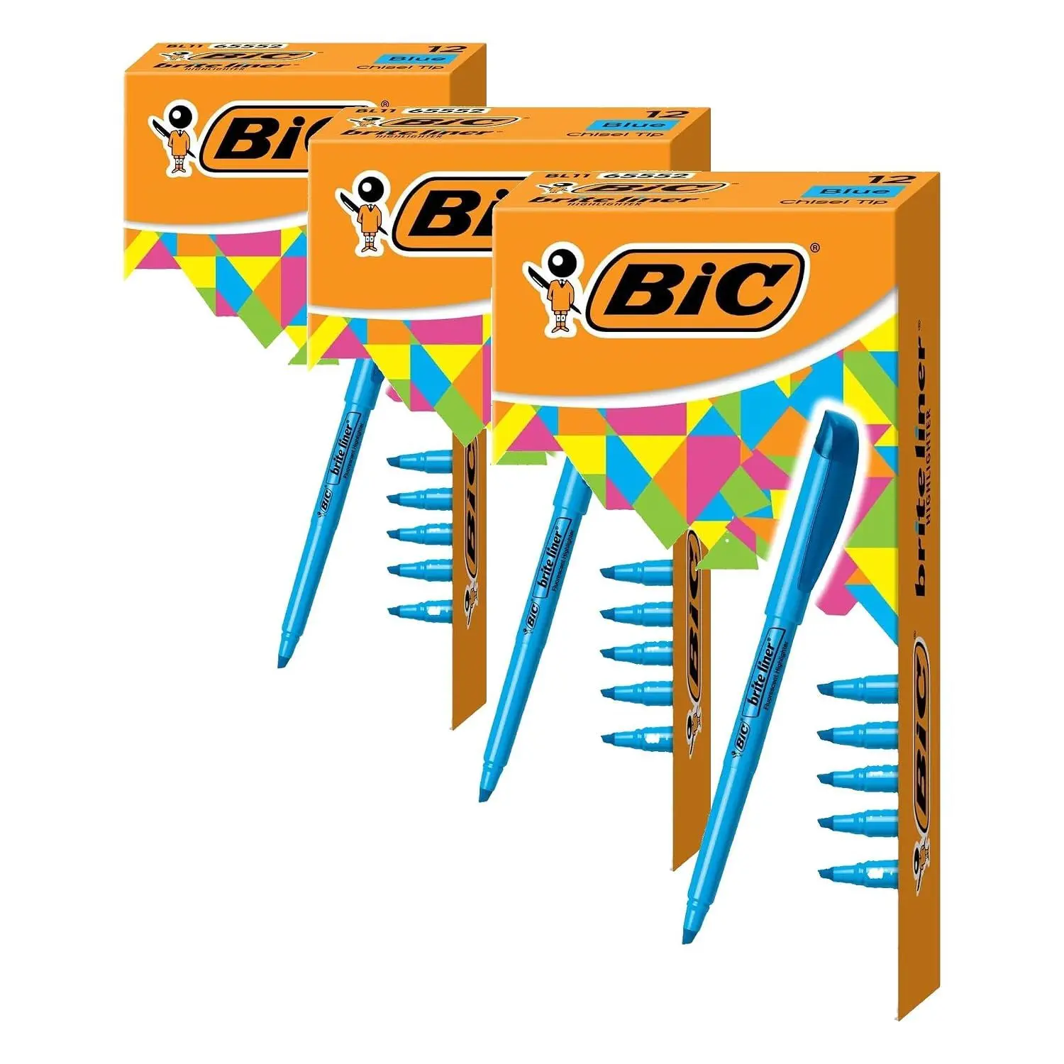 BIC Brite Liner Highlighters, Chisel Tip, 12-Count Pack, Assorted Colors