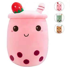 Cute Strawberry Milk Tea Design Plush Toy, 1 Count Cartoon Soft Strawberry Milk Tea Cup Pillow, Home Hugging Gifts, Soft Cuddly Gift, Birthday Gift