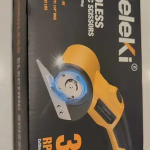 Zeleki Cordless Electric Scissors 4V – Rechargeable Heavy Duty Cutter with Safety Lock, LED Light, Long Battery Life & 2 Extra Blades | Easy-to-Use Wireless Shears for Cardboard, Packaging Yellow with Storage Bag