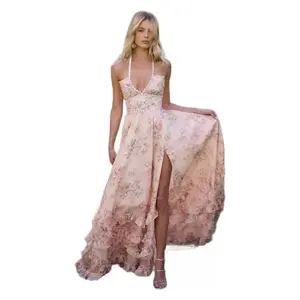 Charming Enchanting Cute Pearl Decorated Elegant Temperament Women's Dress Printed Slim Fit Large Swing Vacation Spaghetti Strap Long Dress Formal Womenswearsummer outfits Elegance Polyester