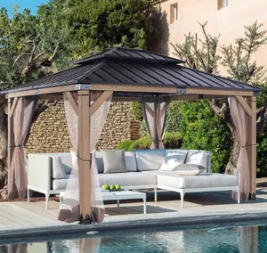 CHARMELEON Hardtop Wood Gazebo 10x12 ft – Cedar Wood Frame Gazebo with Double Metal Roof – Patio Gazebos Kits with Mosquito Netting – Outdoor Wooden Gazebos for Backyard and Deck storage para jardin