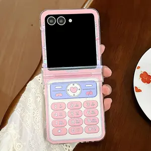 Creative Y2K Pink Telephone Pattern Case For Samsung Galaxy Z Flip7 Z Flip 6 Z Flip5 4 ZFlip 3 5G Hinge Protective Hard Cover
