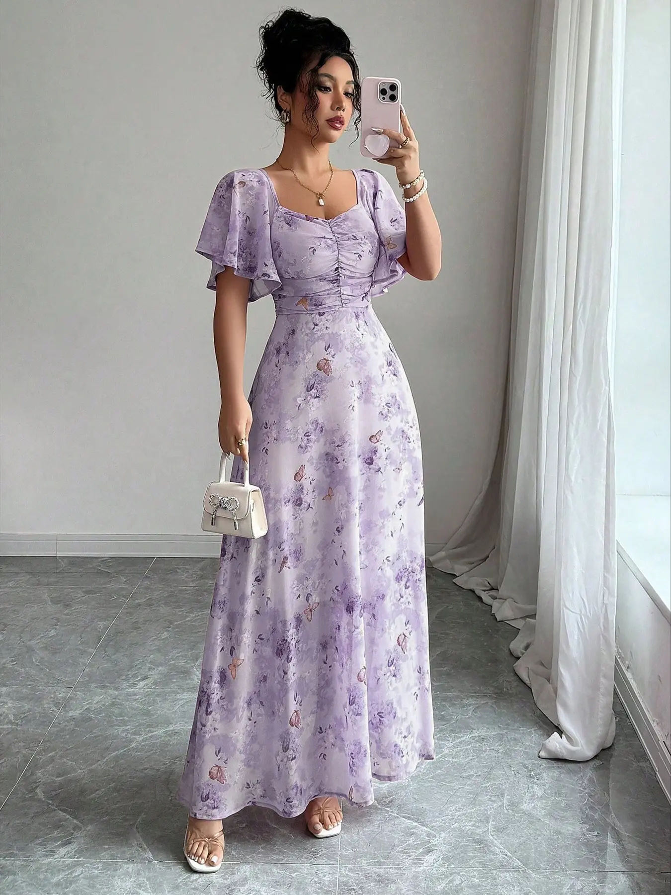strapless open back dress Lavender Tulle A-line Spaghetti Straps Prom Dress MP732