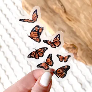 Clear Flying Butterflies Waterproof Vinyl Sticker, 3.5x2"