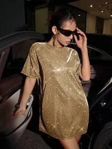 Sparkly Concert Outfit Dress - Silver Glitter Tee for Party Nights