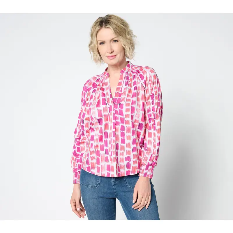 NIC+ZOE Printed Brushstrokes Woven Top