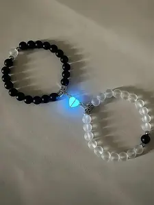 Natural Crystal Moonstone Obsidian Bracelet, Luminous Magnetic Love Bracelet, Fashion Jewelry Accessories for Women & Men, Healing Crystal Bracelet, Couple Bracelet Jewelry