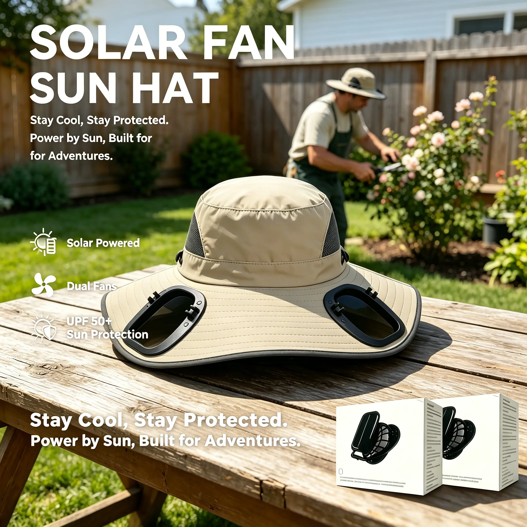 2026 Dual Fan Cooling Hat for Men & Women, UPF 50+ Wide Brim Sun Hat with USB Rechargeable Fans, Waterproof & Breathable for Outdoor Work, Gardening, Fishing, Camping, Hiking, Beach & Summer Activities