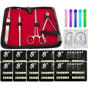 DIY Braces Kit Professional with Bracket Holder, Ligature Tying Pliers, Orthodontic Hook, Distal End Cutter Includes 10 Brackets, 2 Wires, 5 Color Ligature Ties