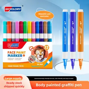 Body Painting Markers bag 12pcs Safe & Non-Toxic for Parent-Child Interaction and Creative Painting Ways art Custom Paint Kit Easily Washable Halloween and Christmas gifts