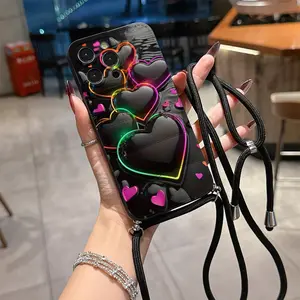 Convenient Lanyard Phone Case Cover with Adjustable Strap and Crossbody Shoulder Strap, Heart Rainbow Design, Tpu Anti-Drop Protection