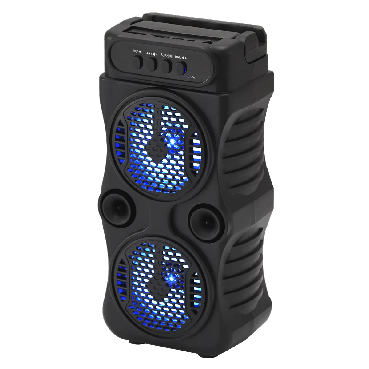 Dual 3" Mini Tower Wireless Speaker, Portable Bluetooth Party Sound Box with RGB LED Lights, TWS-Ready Rechargeable Small Audio System with FM Radio, USB & TF Card Ports