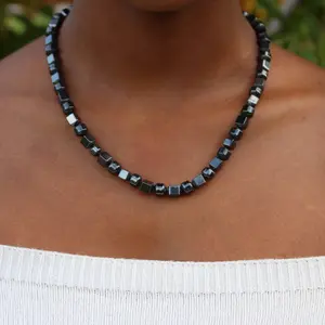 Nile Bazaar Cubed Hematite - Hematite Stone Necklace for Men/Women. Unisex Artisan Jewelry Symbolizing Life, Vitality, and Protection.