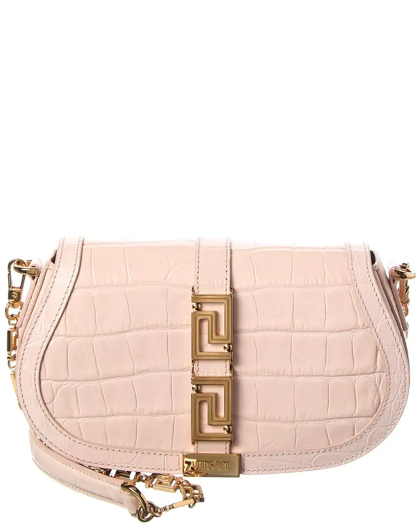 Versace Medusa Croc-Embossed Leather Shoulder Bag