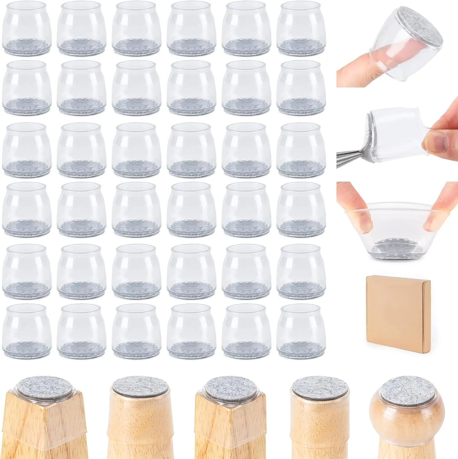 36Pcs Square Chair Rubber Leg Protectors for Hardwood Floor Fits All Shapes Universal Cover Heavy Duty Furniture Protection for Wood and Tile Floors