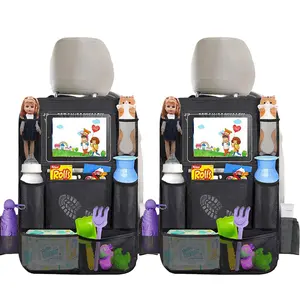 Car Backseat Organizer with 9 Storage Pockets & Back Seat Protectors Kick Mats 2 Pack Travel Accessories for Books Magazines Snacks Easy Clean