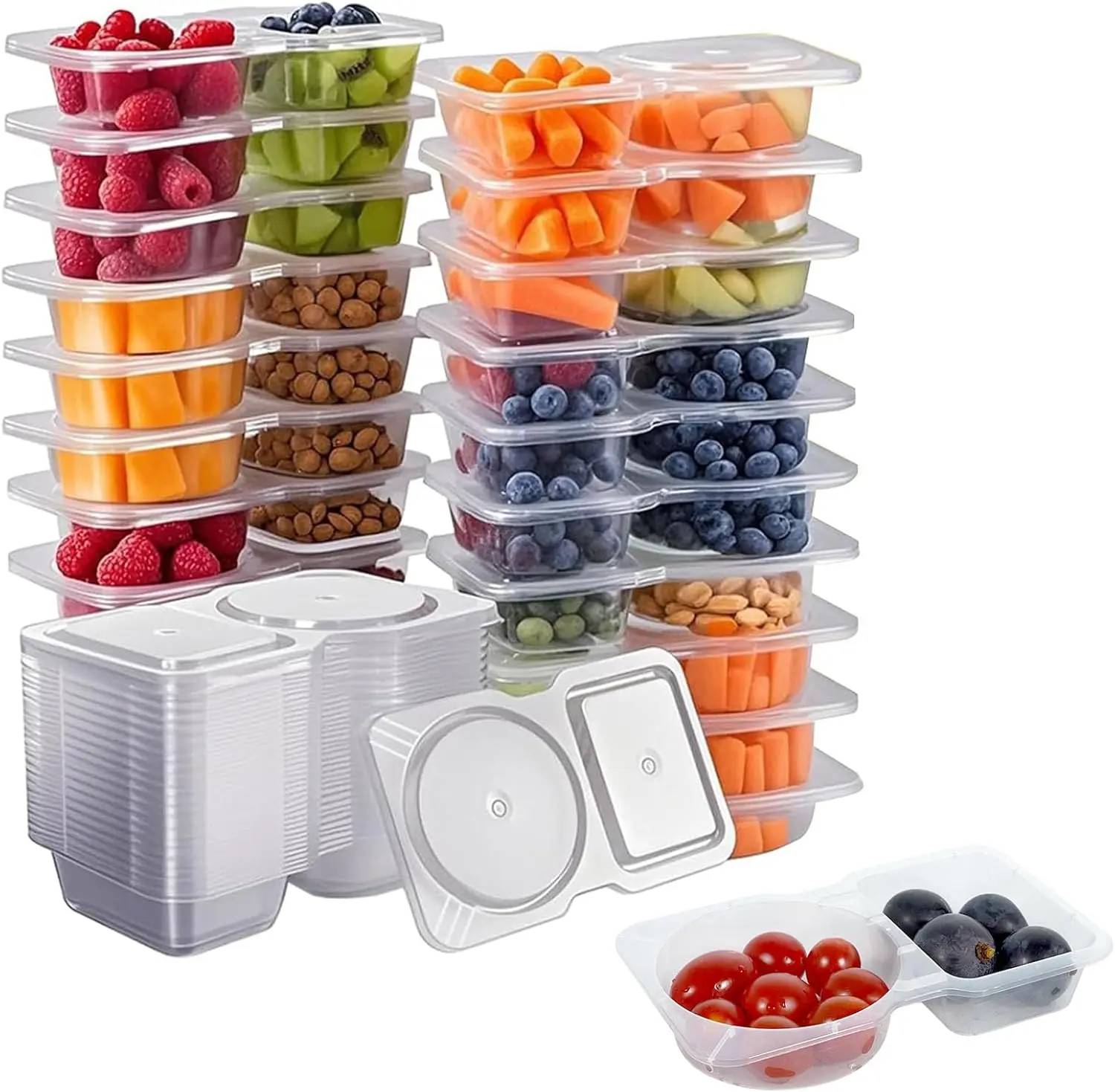 Camping Food Storage Containers Set - 20/40-Piece Rectangular Solid Plastic Double Comp. Organizers with Reusable Leak-Proof Lids for Kitchen Condiments, Camp Kitchen Use (Multiple Sets Available)
