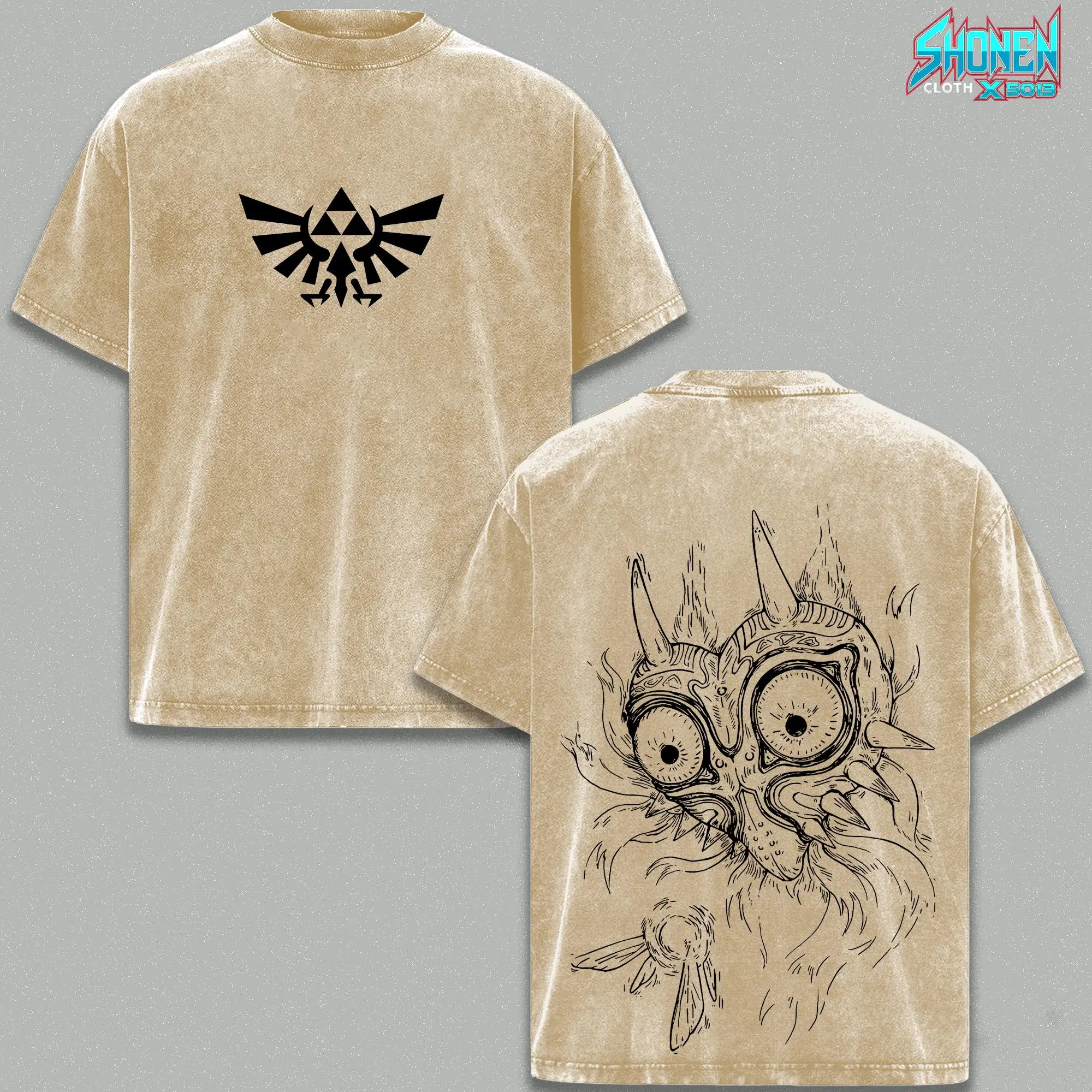 Majora's Mask Zelda Oversized Streetwear Graphic Tee, Vintage Washed Y2K, Heavyweight Cotton Tees, Premium Fit, Gaming Fashion, Game Merch, Gift, Urban Aesthetic Clothing, Summervibes Mens Fashion, Retro Game Shirt