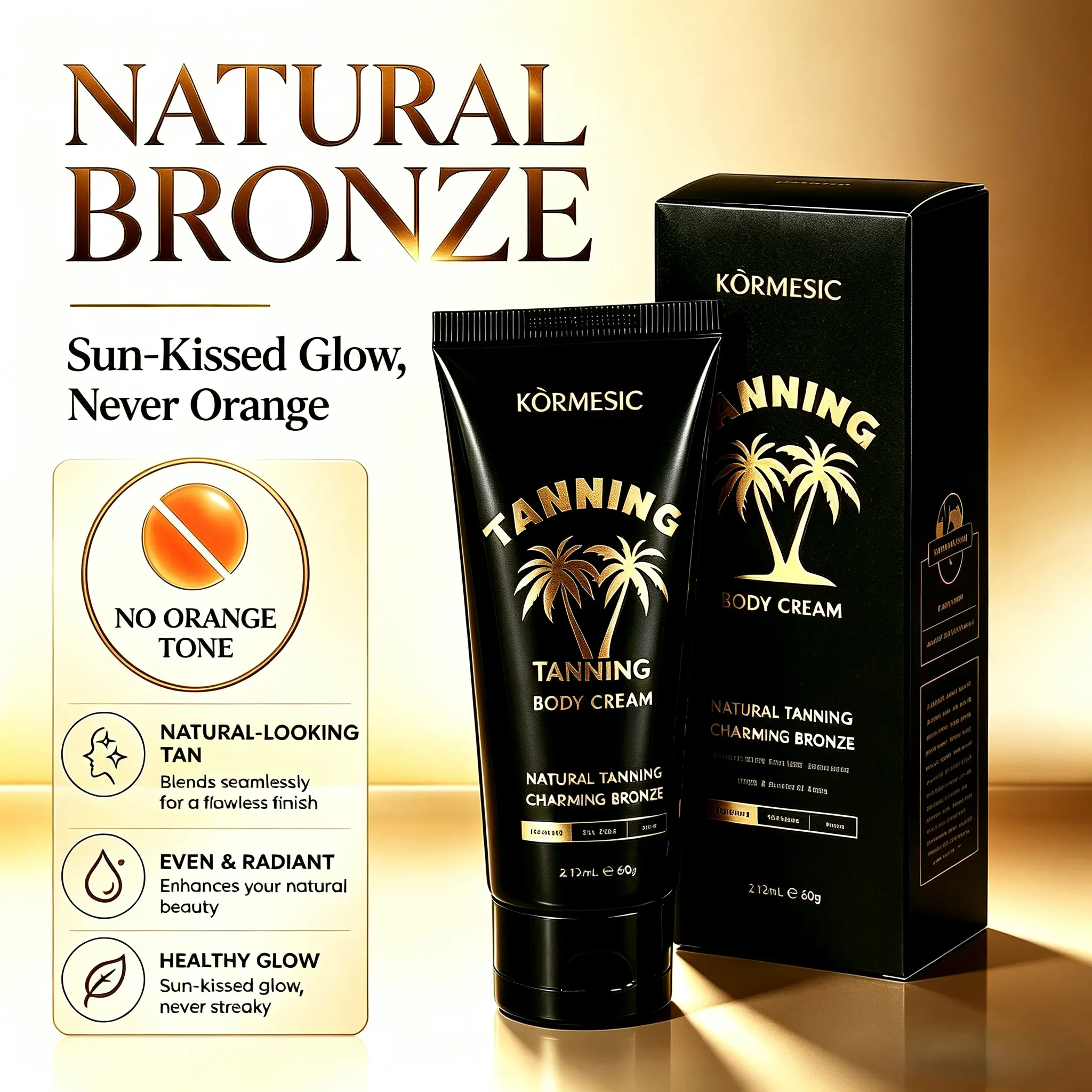 Natural Sunless Self-Tanning Cream - Fast-Developing Bronzing Glow, No Orange Tone, Hydrating Moisturizer for Pale Skin, Beginner-Friendly Travel-Size Cosmetic