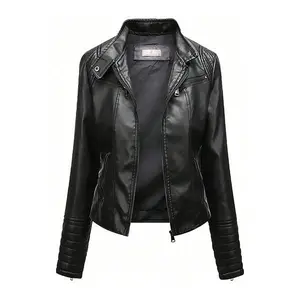 Women’s autumn windproof warm jacket — sporty leather motorcycle jacket; warm and comfortable elegant women’s outdoor sportswear set GARMENTARY