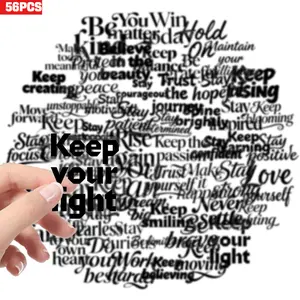 56pcs Black and White Minimalist Inspirational English Short Sentences Transparent PET Material Graffiti Stickers. Suitable for luggage, phone cases, laptops, helmets, skateboards. Waterproof decorative DIY creative stickers.