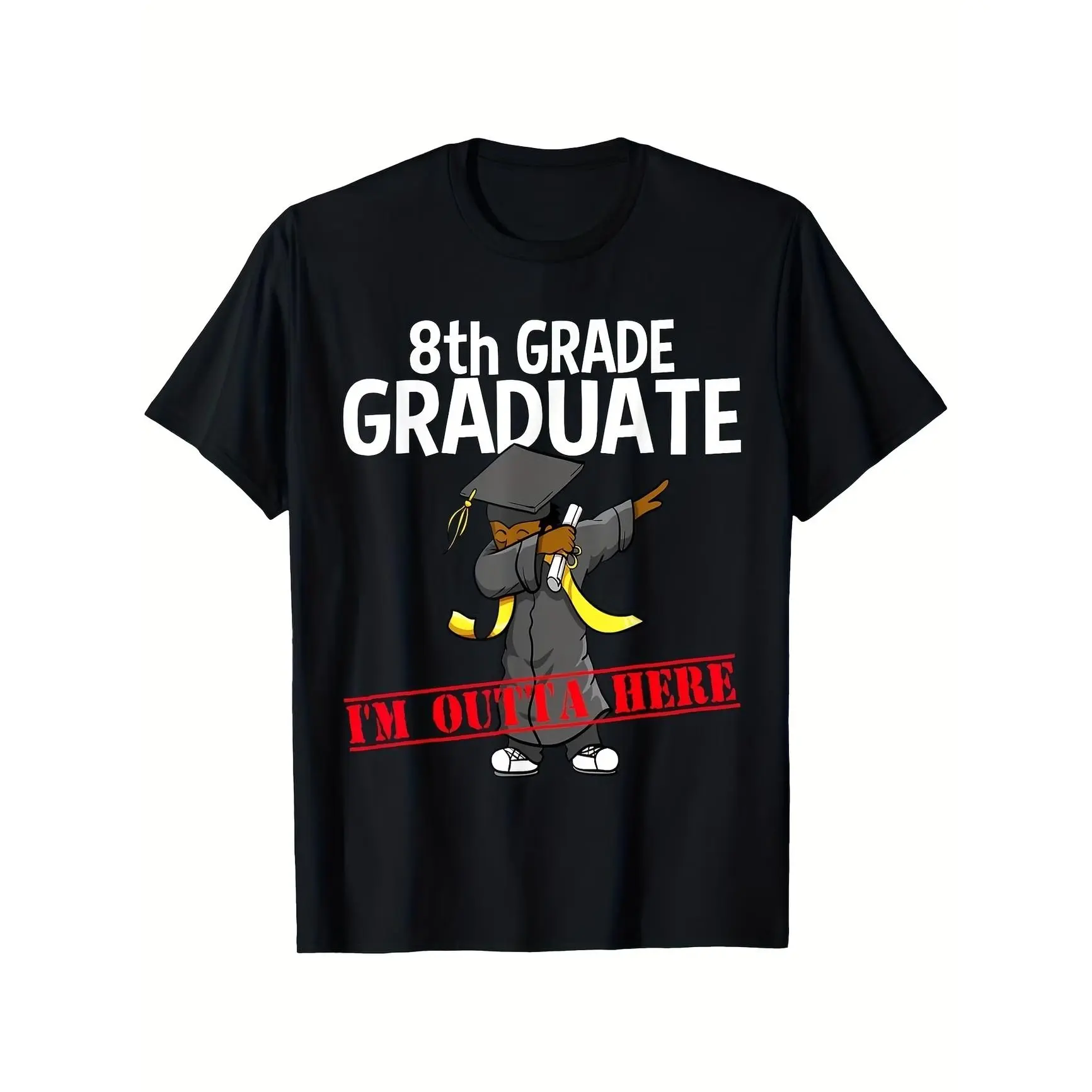 "8th Grade Graduate I'm Outta Here" Funny Dab Graduation Graphic T-Shirt, Comfort Cotton Oversized Tee, Fashion Casual Outfit, Perfect Gift for 8th Grade Graduate, Middle School Graduation Party