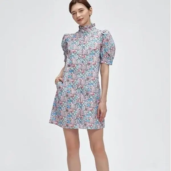 Lifeshe Women Summer Floral Mini Dress Ruffle Neck Puffer Sleeve Boho Beach Shift Dresses