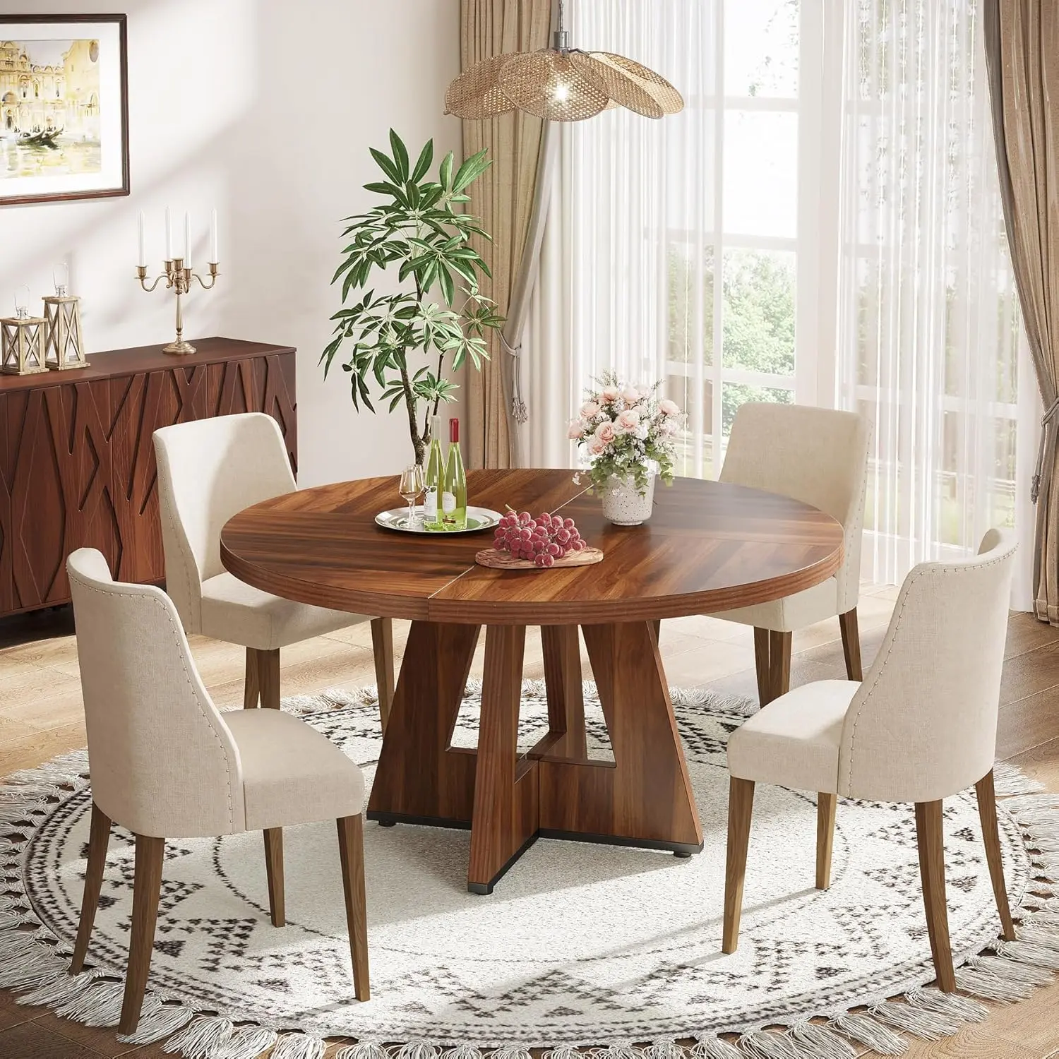 [Summervibes] Tribesigns 47 Inch Round Dining Table for 4 - High-Quality Engineered Wood, Easy to Clean, Waterproof, Durable,Chair Not Included Pedestal Tabletop Mode