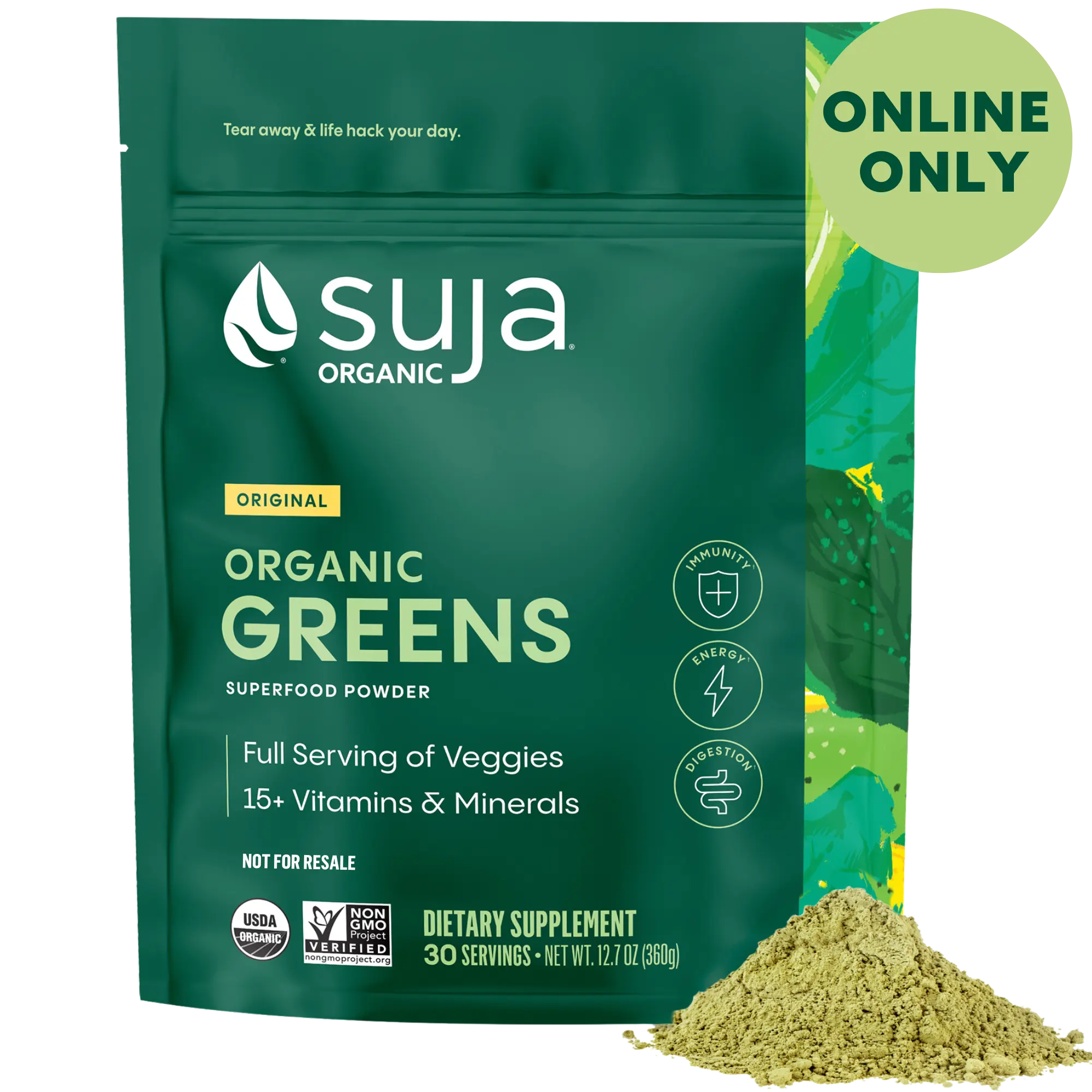 Suja Organic Greens Superfood Powder (30srv) - 40+ Functional Ingredients, Greens, 15+ Vitamins & Minerals, Probiotics, Adaptogens
