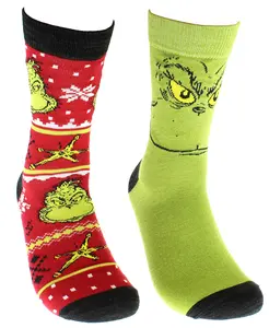 Dr. Seuss GRINCH Grinchmas Adult Holiday Crew Socks 2 Pair