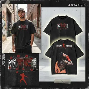 Roman Reigns Acknowledge Him Vintage Wrestling T-Shirt – Oversized Washed Black Graphic Streetwear Tee Menswear Cotton Fabric Crewneck