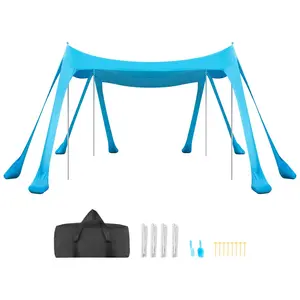 Beach Tent Sun Shelter With UPF50+ Sun Protection, 6.6 Feet Tall, 10 x 10 Feet Canopy, Easy Pop-Up Beach Shade Canopy With Sandbags, Stability Poles, Sand Shovels, Portable Shade For Family, Camping Or Fishing, Blue
