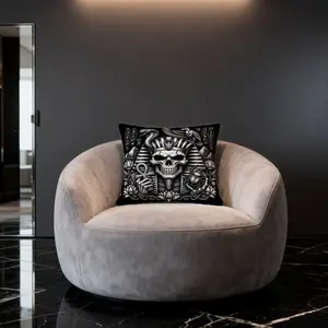 Egyptian Pharaoh Skull Throw Pillow, 1PC Gothic Dark Aesthetic Cushion, 18x18" Single-Sided Print Pillowcase, for Sofa, Bedroom, Living Room, Perfect Gift Option