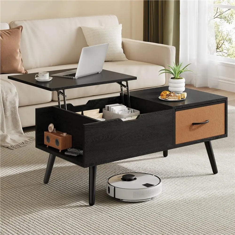 Yaheetech Sturdy Lift-Top Wooden Coffee Table - Heavy Duty Furniture for Small Spaces, Living Room Table with Large Storage Shelf and Hidden Compartment for Modern Decor