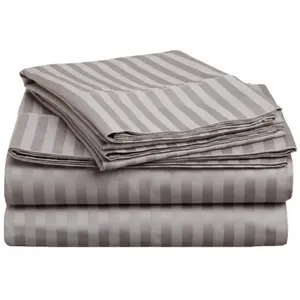 400 Thread Count Egyptian Cotton Queen Sheet Set Stripe Grey