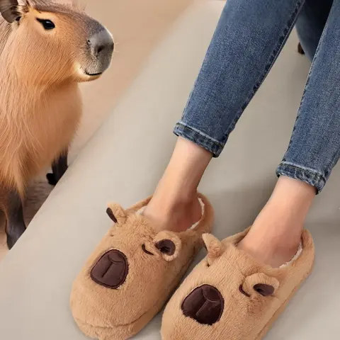 Cute Capybara Design Plush Slippers, Casual Soft Comfortable Home Slippers, Silent Anti-slip Indoor Slippers for Fall & Winter, Girl