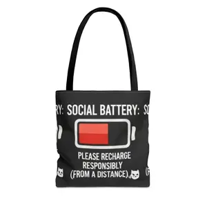 Low Social Battery Graphic Tote Bag | Recharge Responsibly Battery Icon