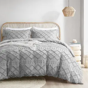 Codi Twyla Tufted Duvet Cover Twin Size, Soft and Lightweight Boho Comforter Covers Sets for All Seasons, 2 Pieces Embroidery Shabby Chic Bedding Set with Zipper, Matching Pillow Sham (Grey,68"x 90")